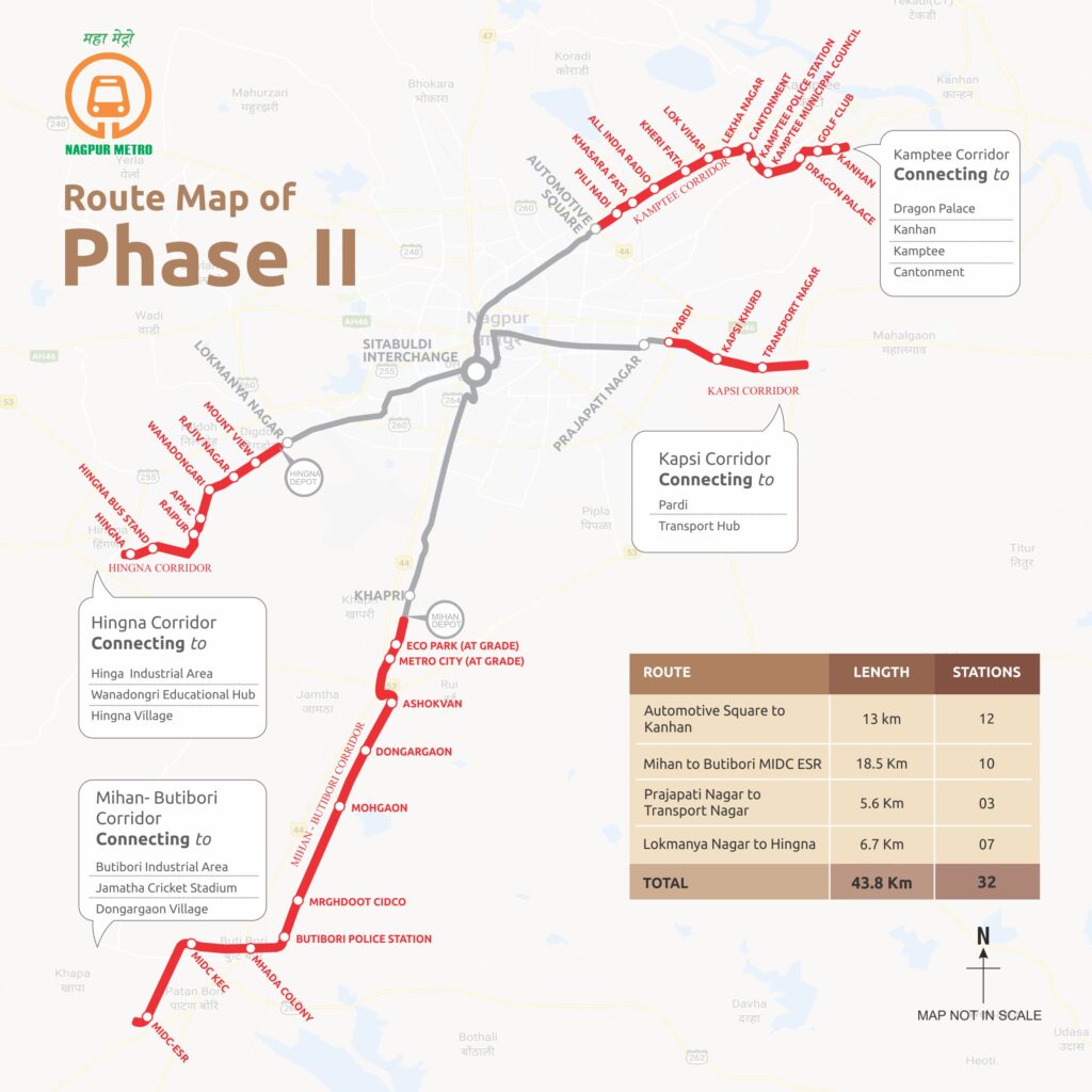 Nagpur Metro Phase 2’s official map via MahaMetro - Nagpur Metro Track Contract