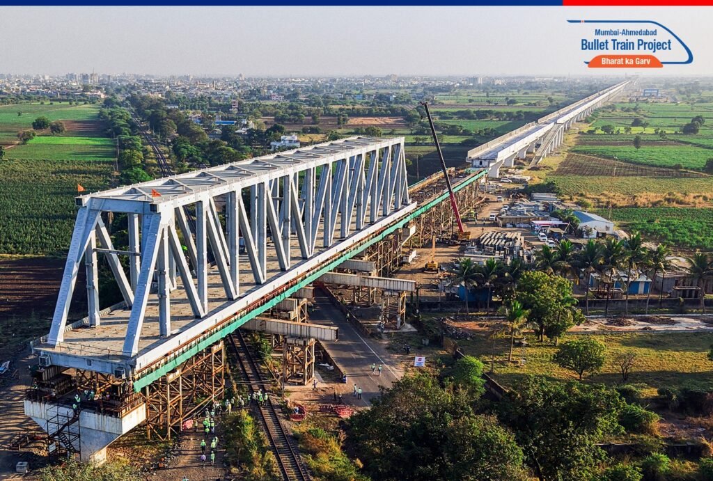 Image Credit - NHSRCL X account - Mumbai–Ahmedabad Bullet Train Bridge